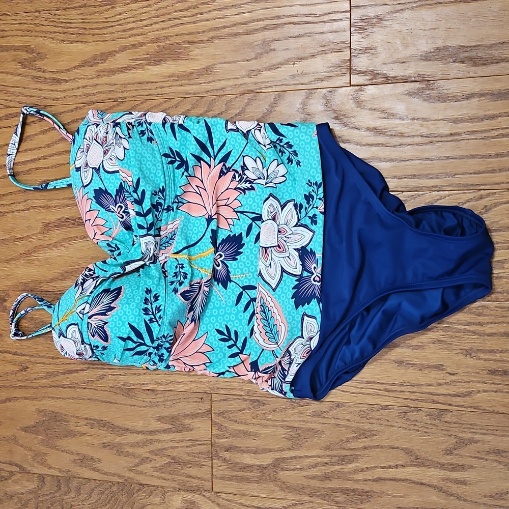 Caribbean Joe Floral One-Piece Swimsuit Sz Small